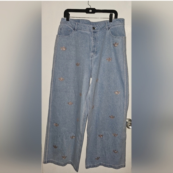 ADIDAS ORIGINALS Light Blue Denim And Rhinestones Pants - Picture 8 of 8